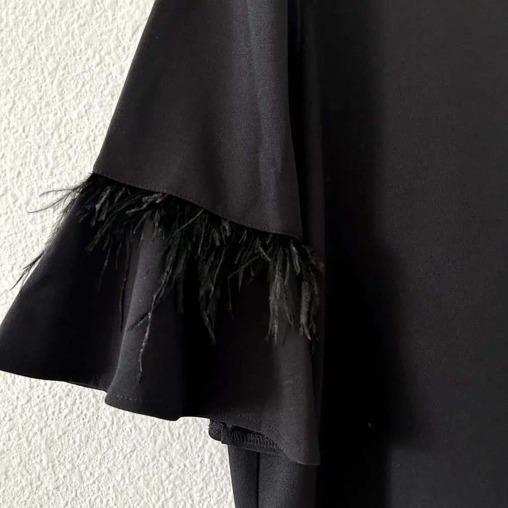 Adrianna Papell Women's Black Top Statement Sleeves Sz Medium Formal Old Money - Picture 3 of 10